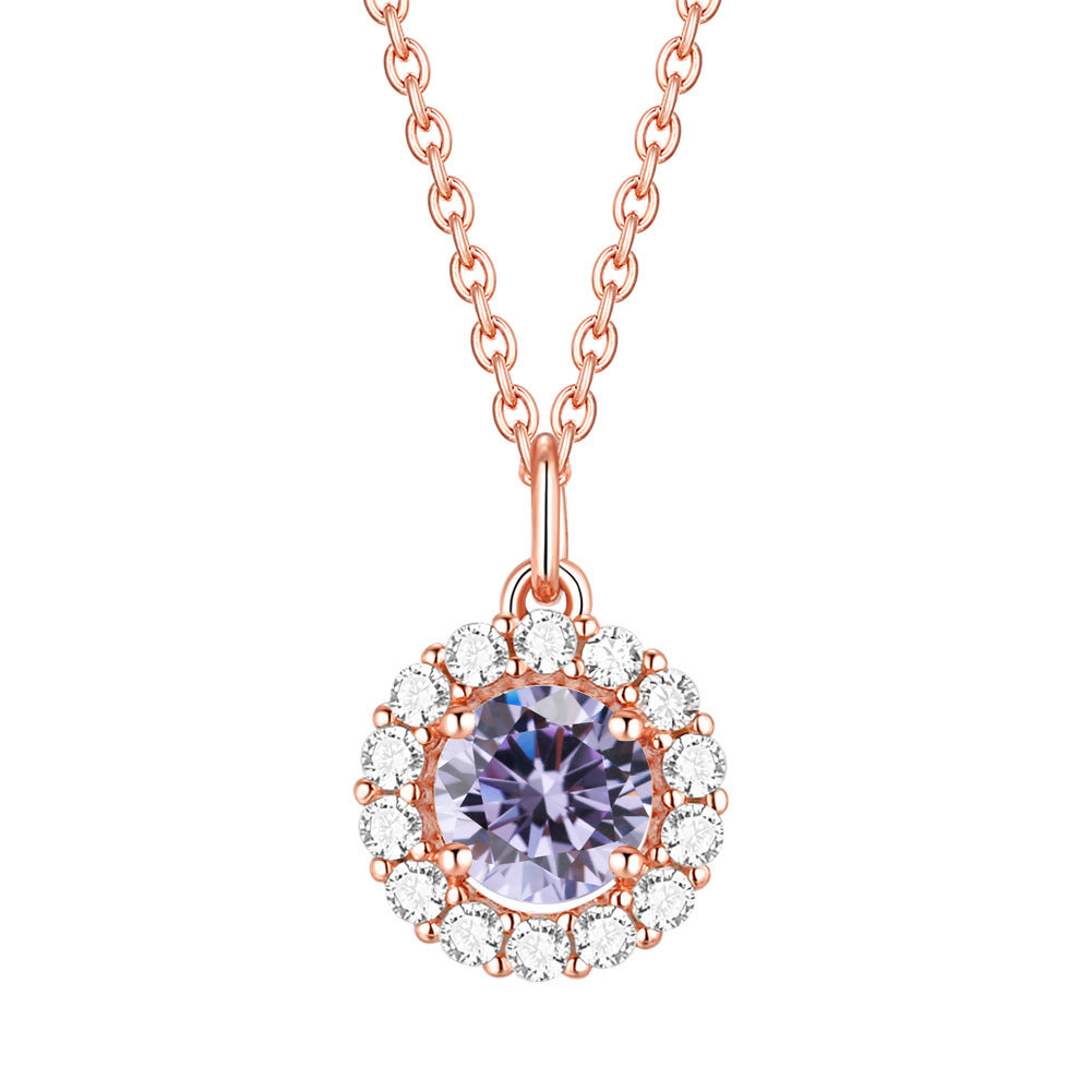 Soleste Halo with Round Zircon Pendant Silver Necklace for Women