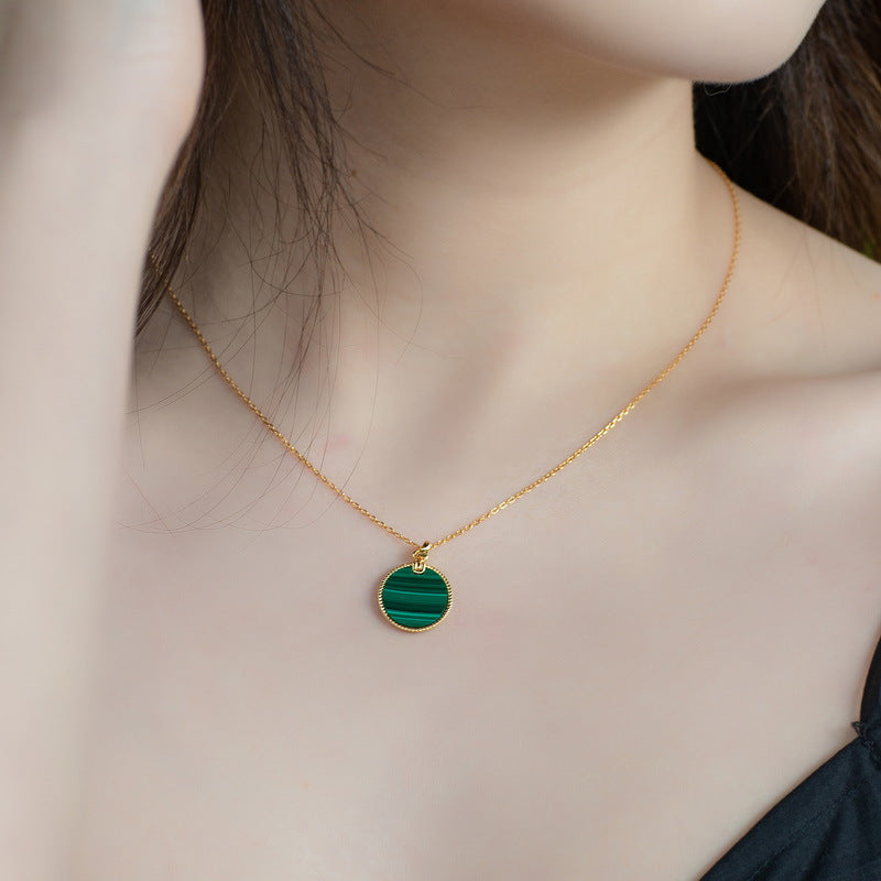 Round Shape Malachite Sterling Silver Pendant