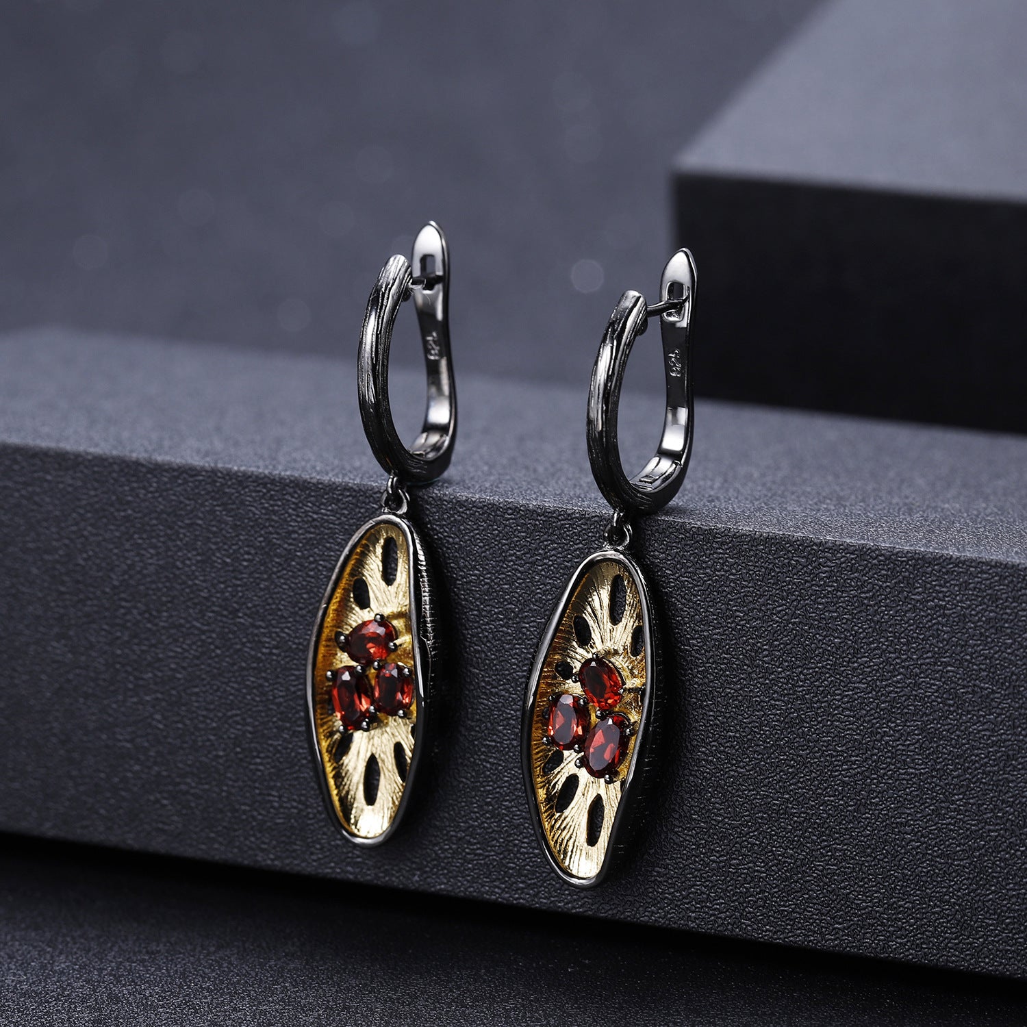 Italian Design Inlaid Colourful Gemstones Creative Lotus Root Shape Silver Drop Earrings for Women