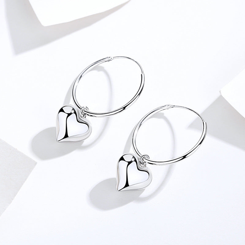 Heart Pendant Silver Hoop Earrings for Women