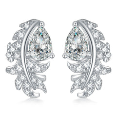 Pear Shape Zircon Feather Sterling Silver Stud Earrings