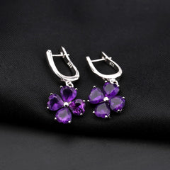 Natural Colourful Gemstone Clover Shape Silver Drop Earrings for Women