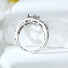 Hollow Two Layer with Round Zircon Silver Ring for Women