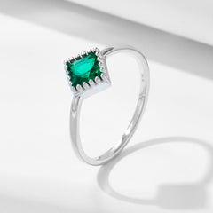 Square Emerald Colour Zircon Silver Ring