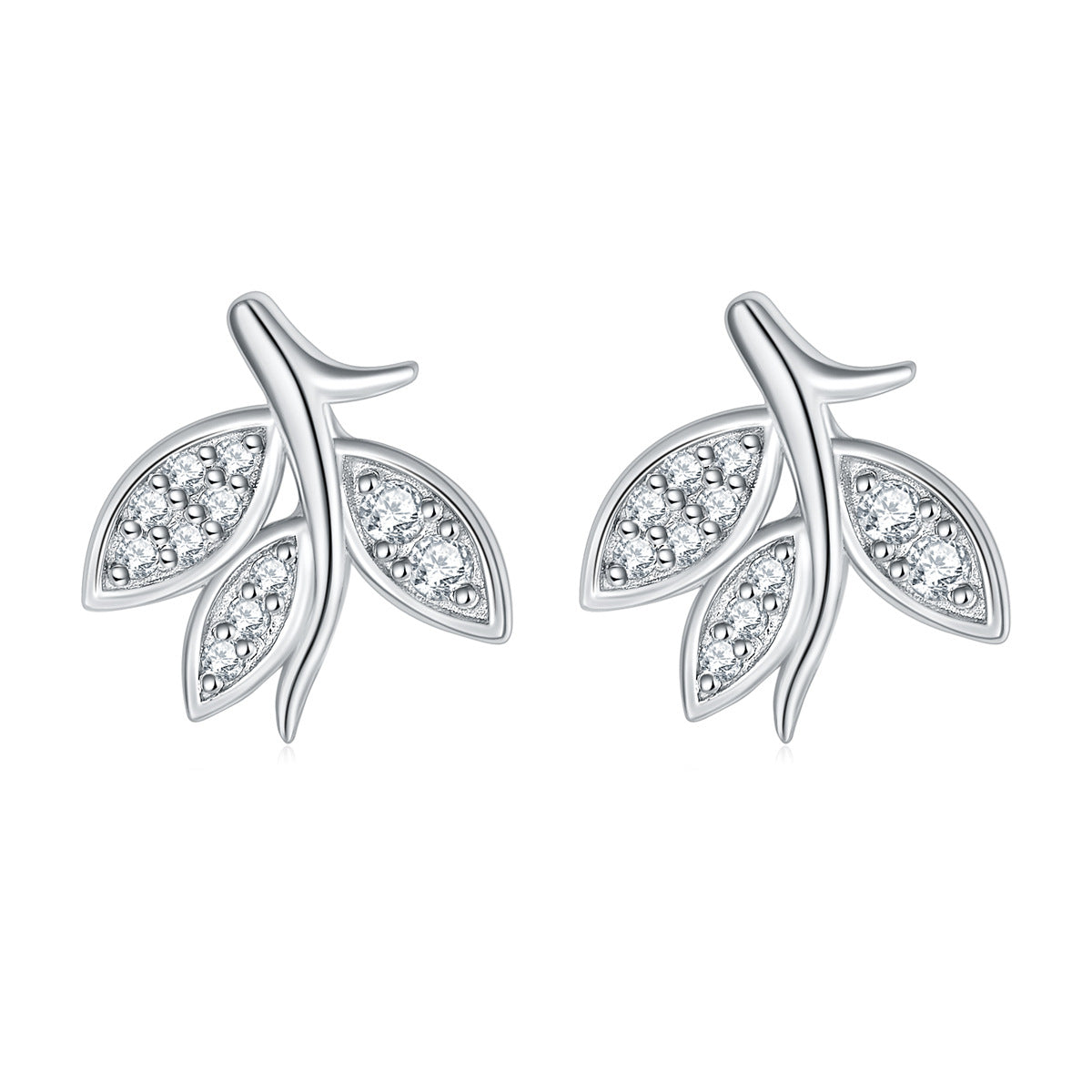 Zircon Leaf Silver Studs Earrings for Women