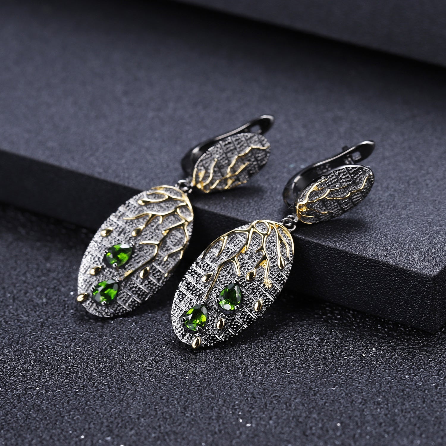 Georgia Premium Style Inlaid Natural Colourful Gemstones Fallen Leaves Oval Shape Sterling Silver Drop Earrings for Women