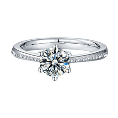 Beading Six Prongs 1.0 Carat Round Cut Moissanite Engagement Ring