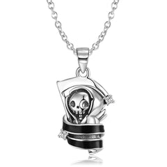 Halloween Cute Sickle Death Skull Pendant Silver Necklace