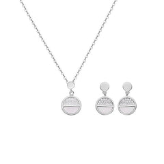 Round Disc Zircon Silver Necklace Earrings Set