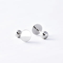 Smooth Discs with Bead Silver Stud Earrings for Women