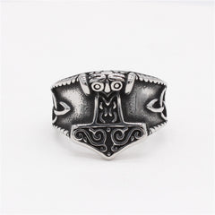 Nordic Viking Pirate Thor Hammer Titanium Steel Ring for Men