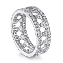 Zircon Hollow Mesh Design Silver Ring