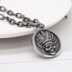 Halloween AmerIndian Skull Round Titanium Steel Necklaces for Men