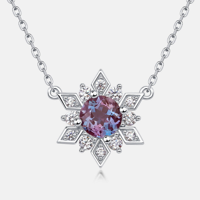 Synthetic Alexandrite Stone Snowflake Pendant Zircon Sterling Silver Necklace