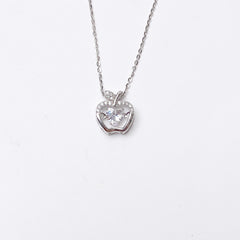 Heart-shape Zircon Apple Pendant Silver Necklace for Women