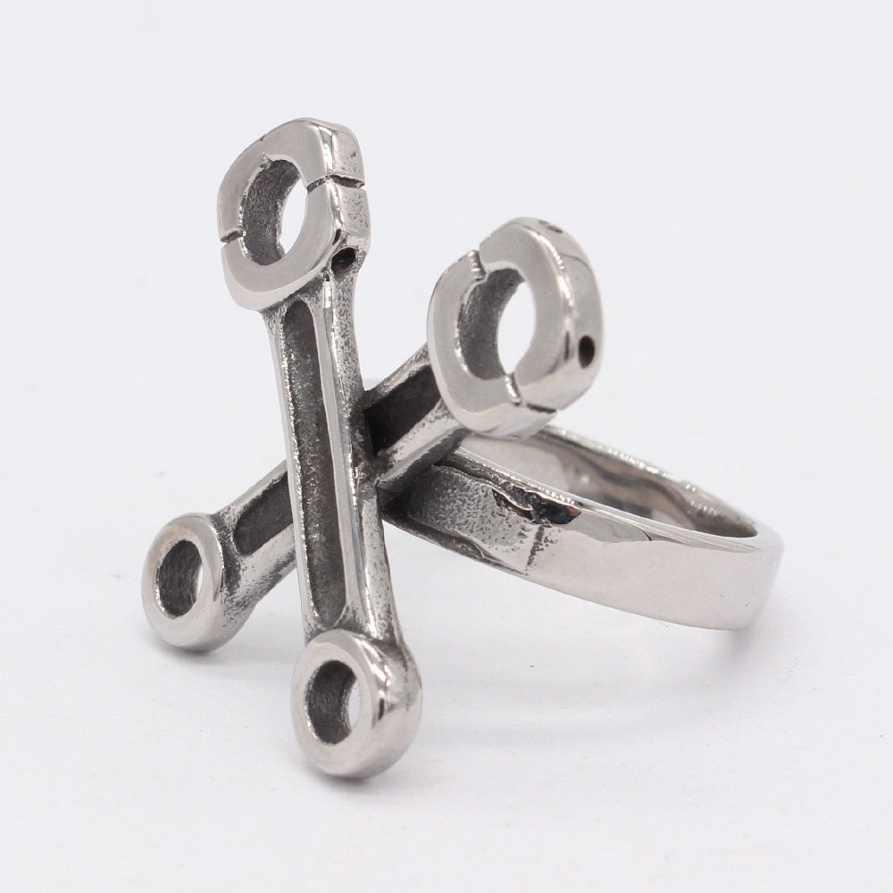 Vintage Titanium Steel Men's Ring with Screw Wrench Design