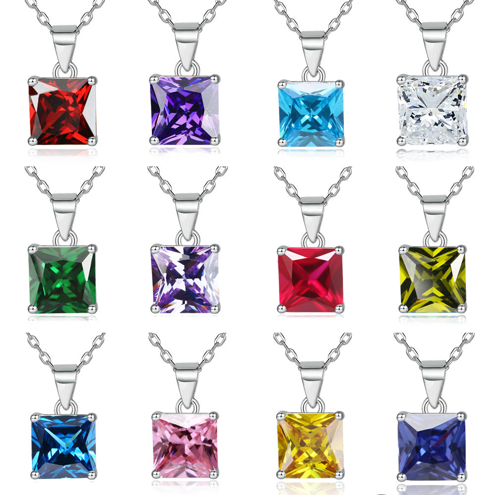 Princess Cut zircon pendant silver necklace for women