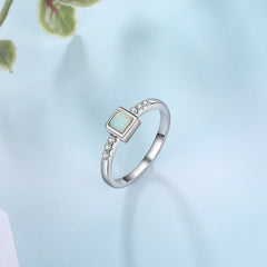 Square Opal with Zircon Sterling Silver Ring