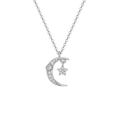 Zircon Moon Star Pendant Silver Necklace for Women