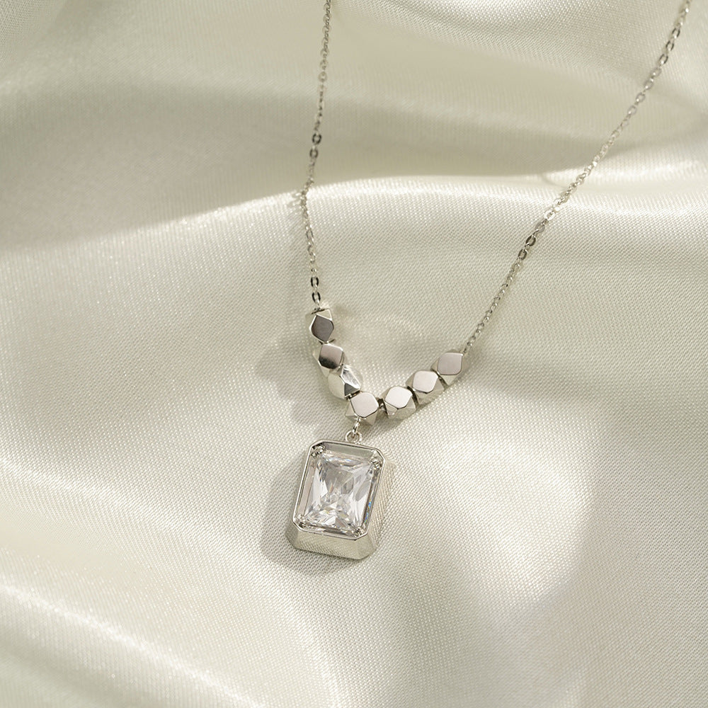 (Two Colours) White Zircon Rectangle Pendants Collarbone Necklace for Women