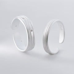 Sandblasting Corrugated Lines Pattern Silver Couple Ring