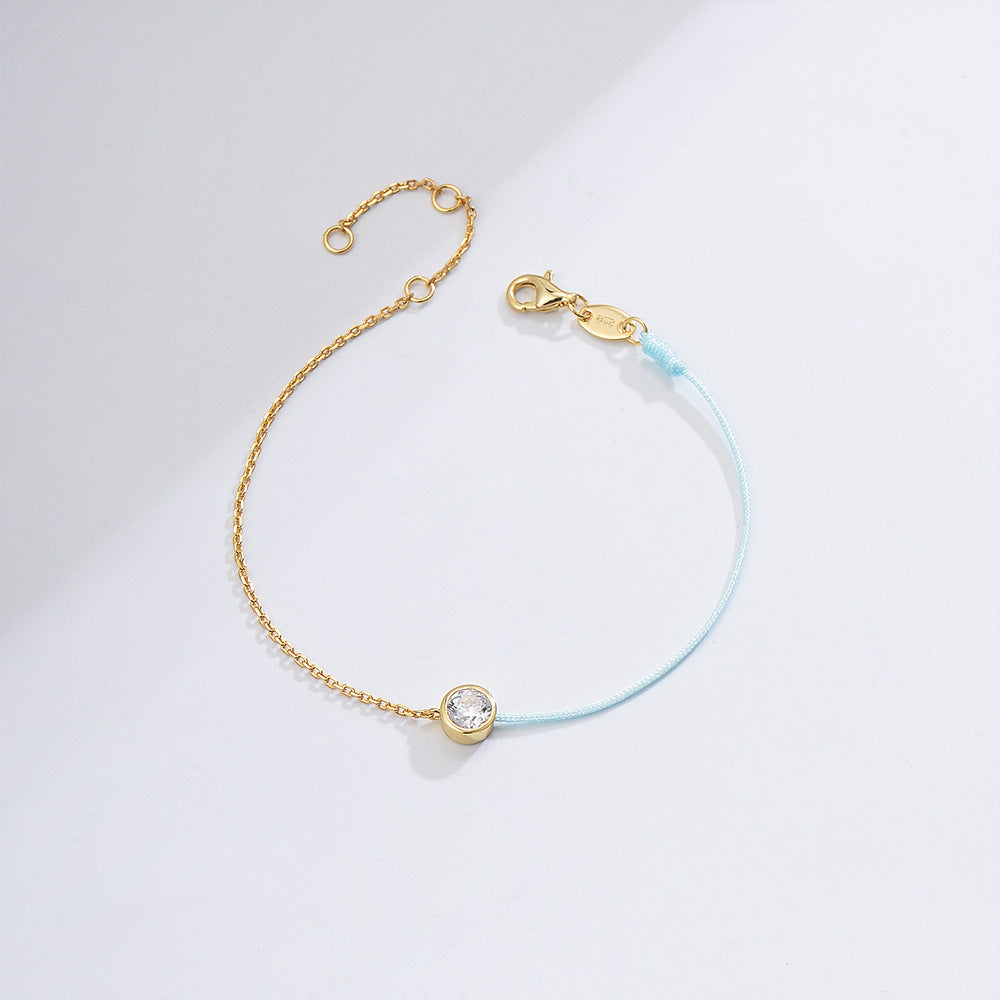 Round Zircon Splice Colourful Rope Silver Bracelet  for Women