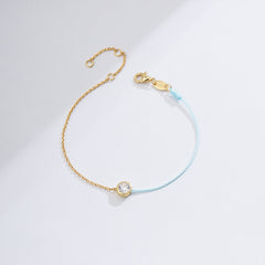 Round Zircon Splice Colourful Rope Silver Bracelet  for Women