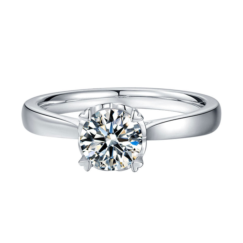 Love Four Prongs 1.0 Carat Round Cut Moissanite Engagement Ring