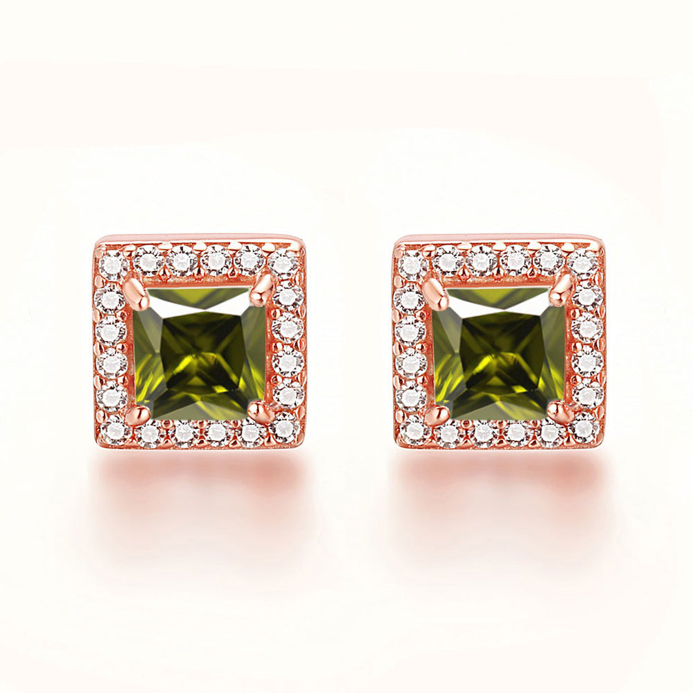 Square Zircon Soleste Halo Silver Studs Earrings for Women