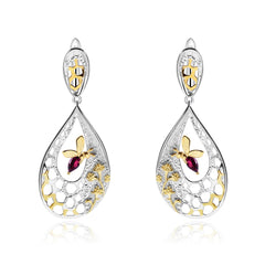 Natural Style Inlaid Colourful Gemstone Bee Honeycomb Design Silver Drop Earrings for Women