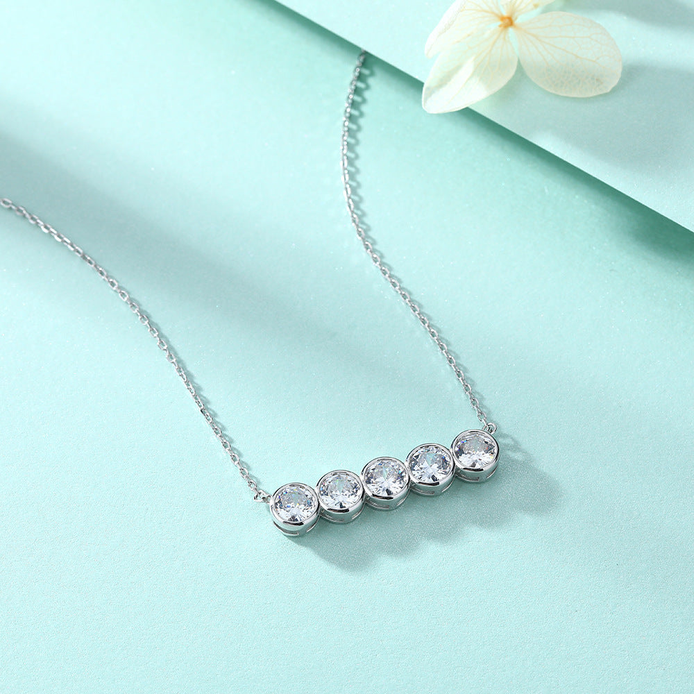 Single Row Round Zircon Pendant Silver Necklace for Women