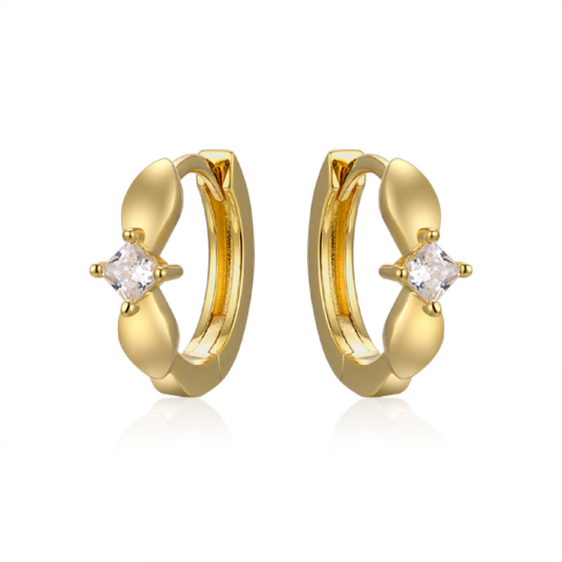 Square Zircon Bow Silver Hoop Earrings for Women