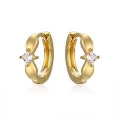 Square Zircon Bow Silver Hoop Earrings for Women