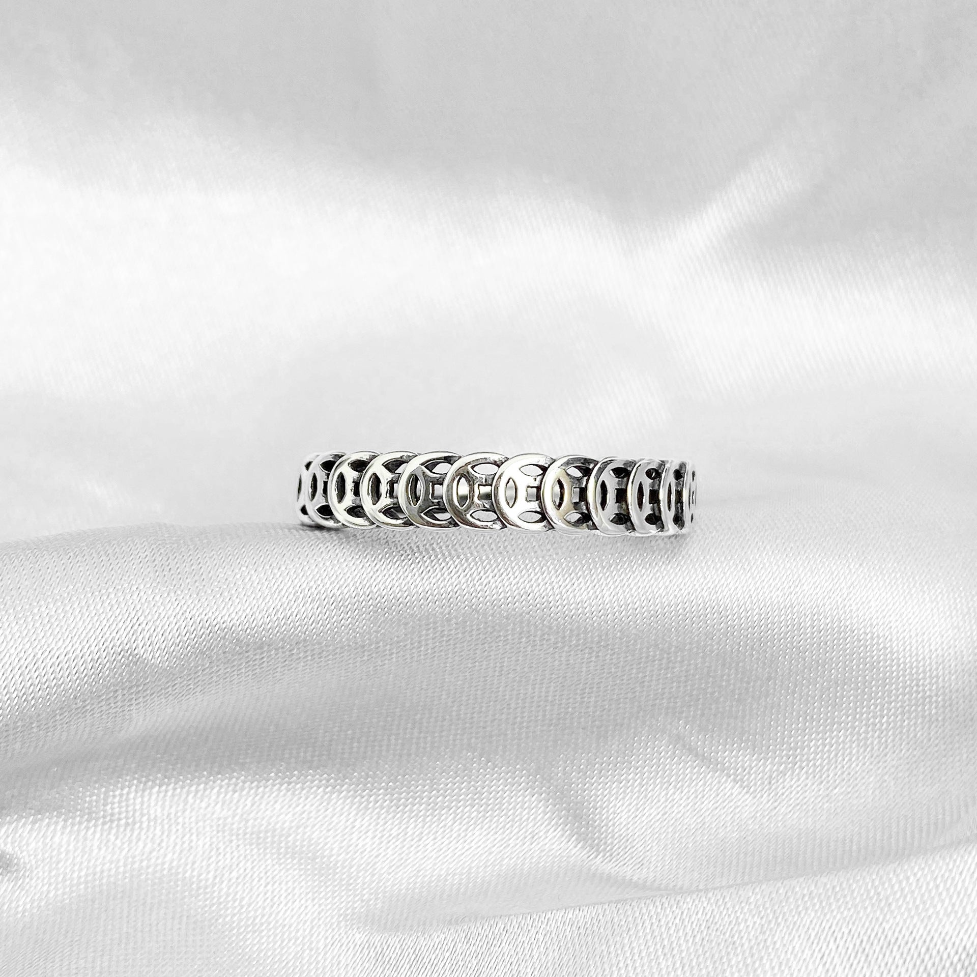 Beading Fortune Coins Silver Ring for Women