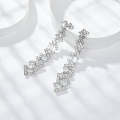 5A White Zircon Irregular Splicing Silver Drop Earrings for Women