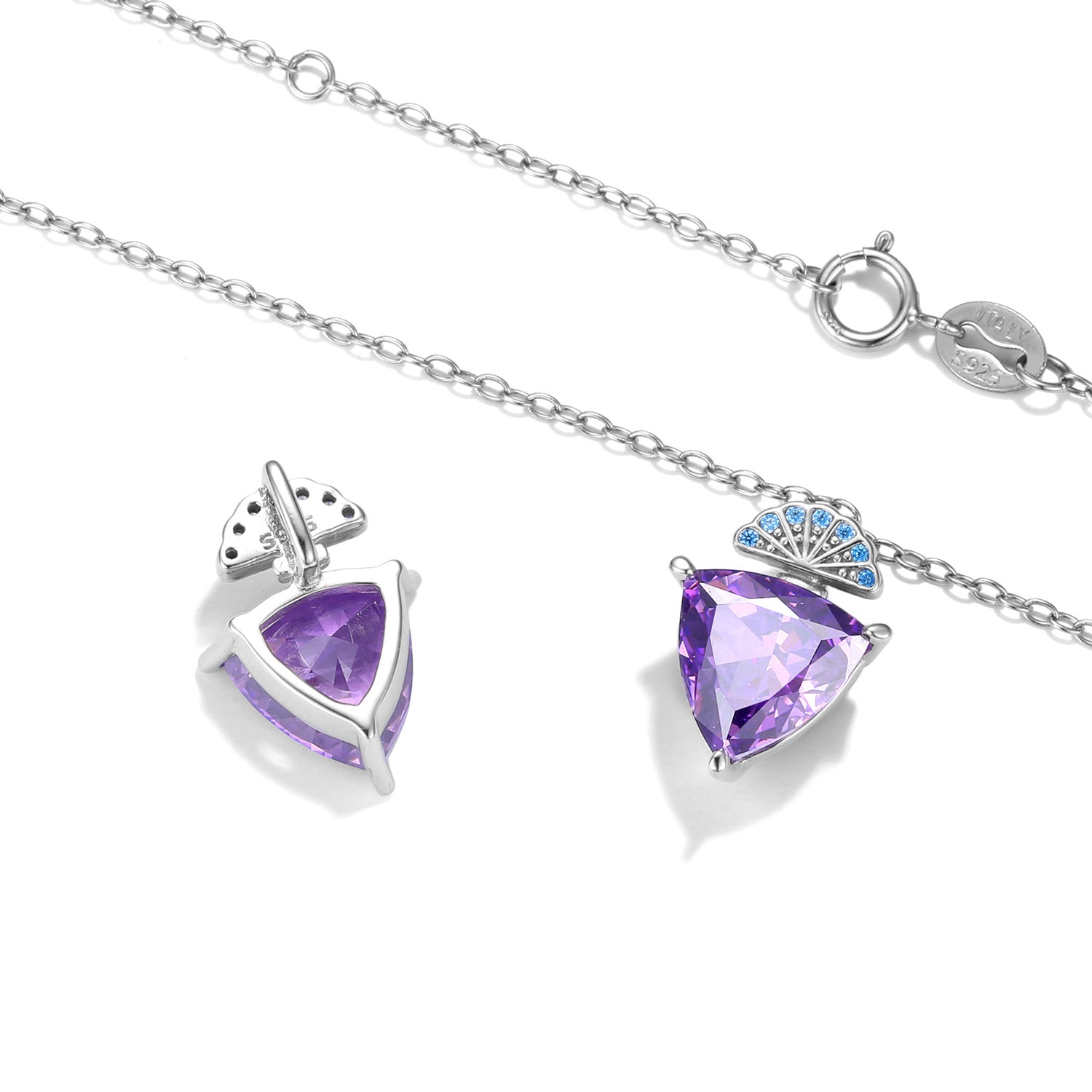 Triangle Purple Zircon Pendant Silver Necklace