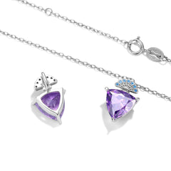 Triangle Purple Zircon Pendant Silver Necklace