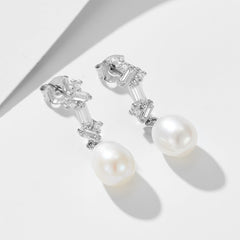 Retro Freshwater Pearl Rectangle Zircon Sterling Silver Drop Earrings