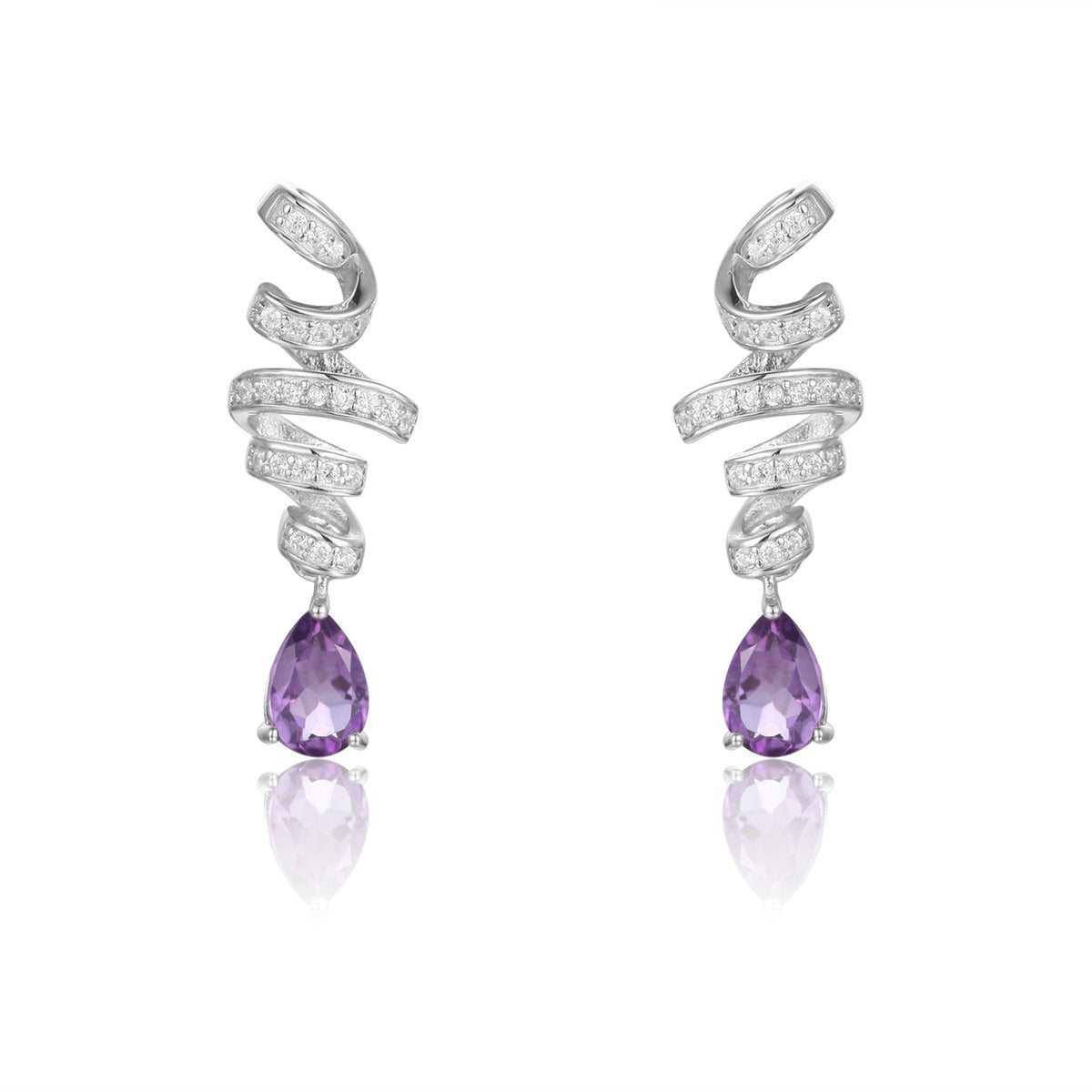Silk Ribbon Pear Shape Natural Gemstone Silver Drop Earrings