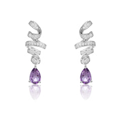 Silk Ribbon Pear Shape Natural Gemstone Silver Drop Earrings