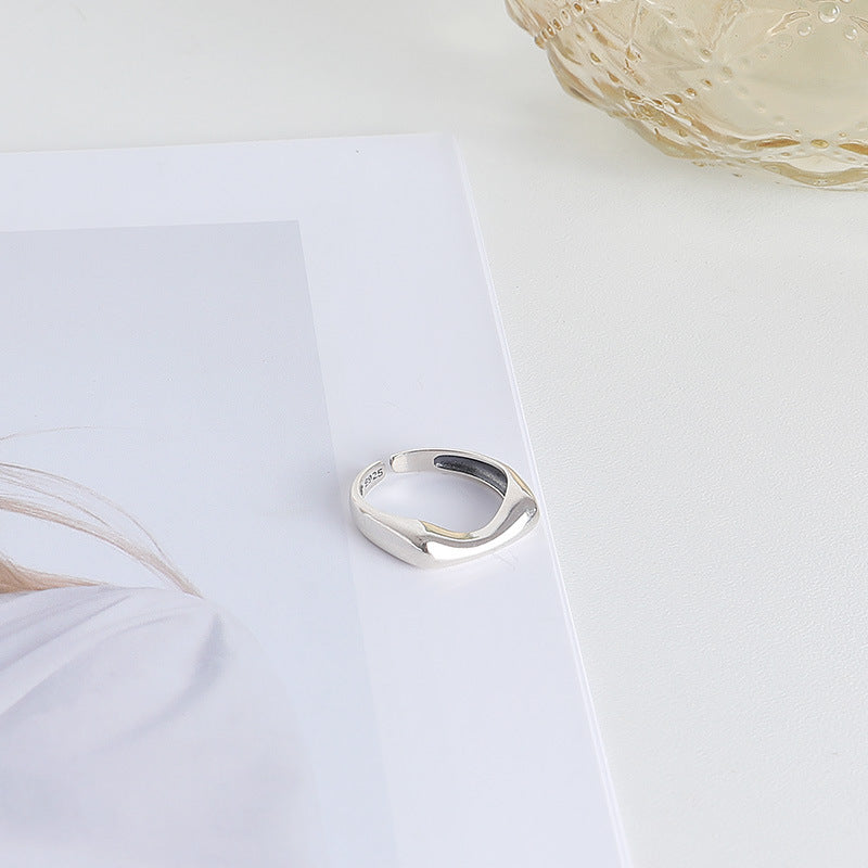 Geometric Concave Polished Opening Sterling Silver Ring