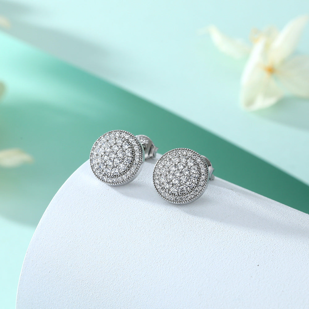 Full Zircon Three Laps Round Silver Studs Earrings for Women