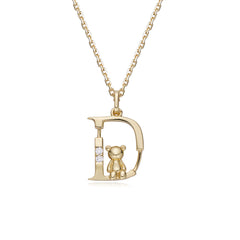 (Two Colours) Letter D with Little Bear Pendants Collarbone Necklace for Women