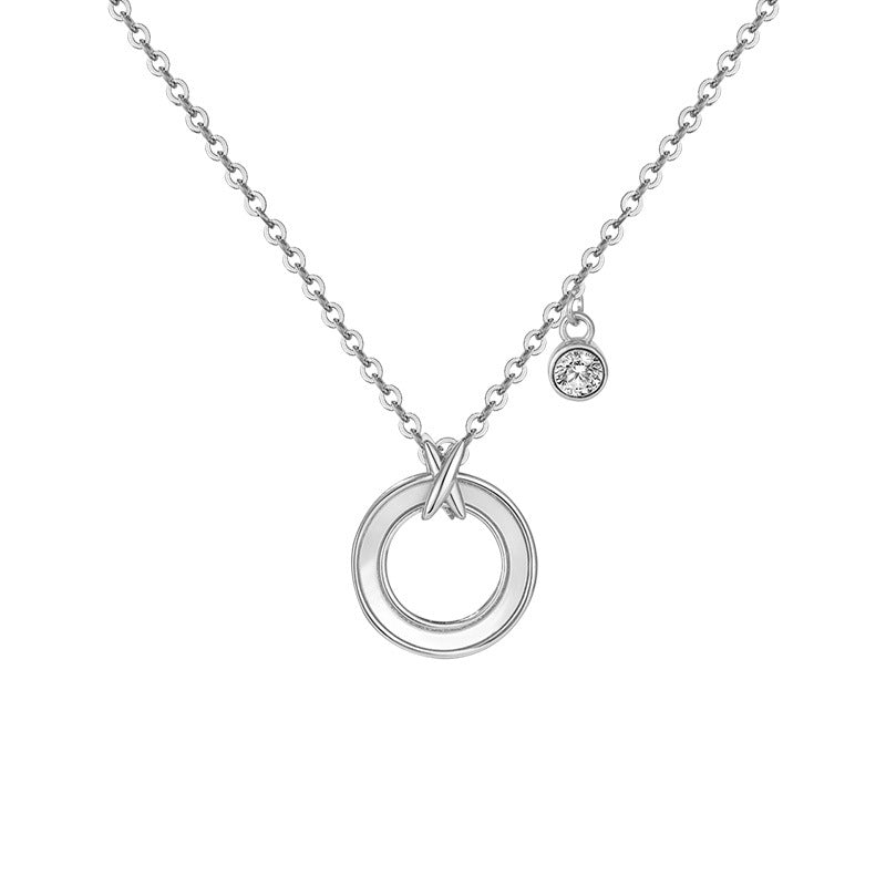 Mother of Pearl Circle Pendant with Zircon Silver Necklace for Women