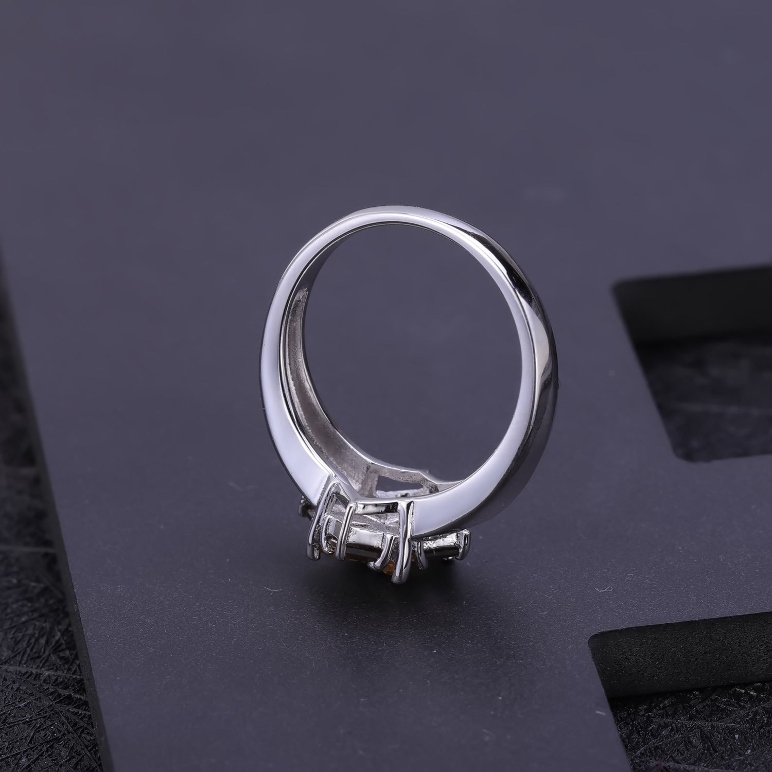 Natural Crystal Square with Flower Sterling Silver Ring for Women