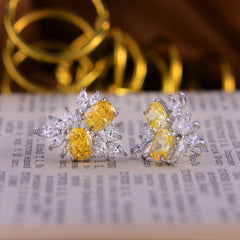 Cushion Cut Yellow Zircon Stud Earrings