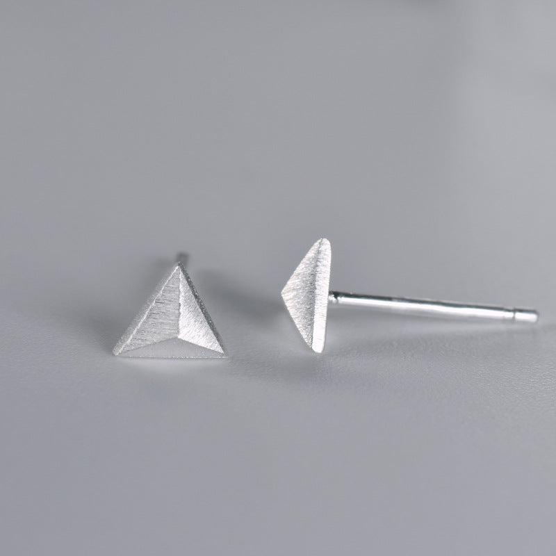 Brushed Triangle Silver Stud Earrings for Women