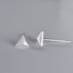 Brushed Triangle Silver Stud Earrings for Women