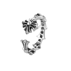 Beading Cross Flower Open Titanium Steel Ring for Men