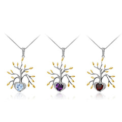 Premium Design Natural Colourful Gemstone Life Tree Pendant Silver Necklace for Women